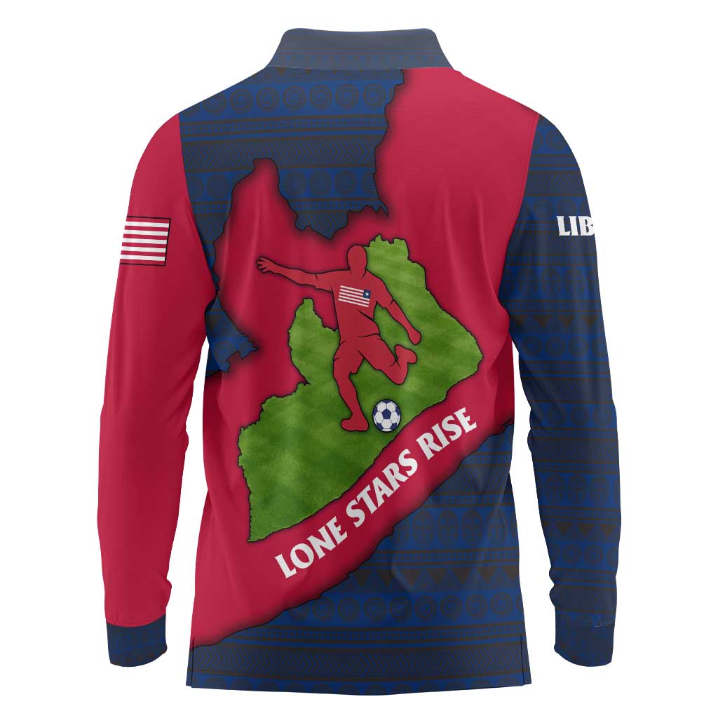 Liberia Lone Stars Rise Football Long Sleeve Polo Shirt with Map Graphic and National Flag Design