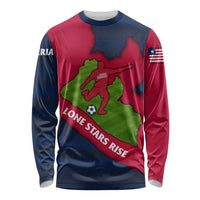 Liberia Lone Stars Rise Football Long Sleeve Shirt with Map Graphic and National Flag Design