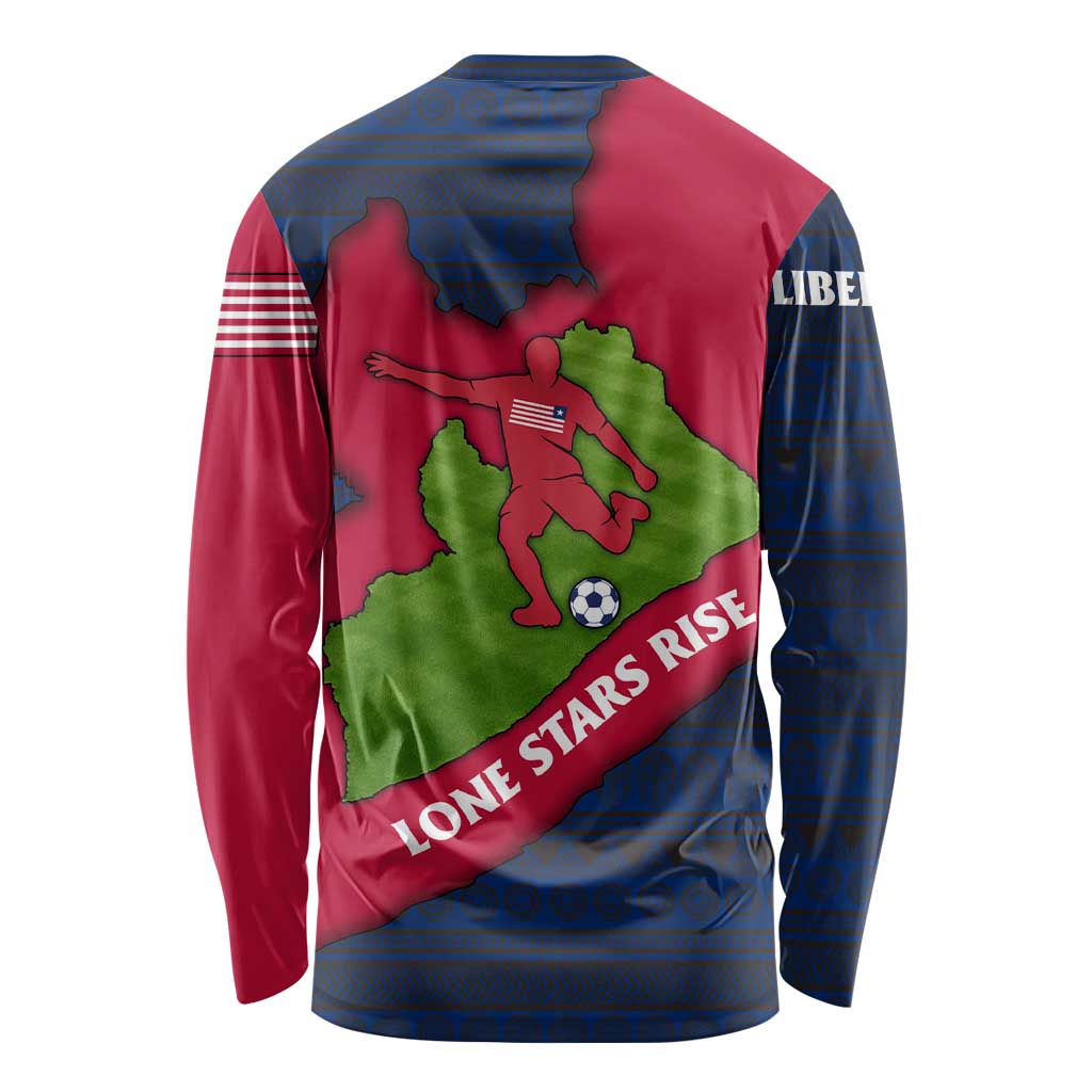 Liberia Lone Stars Rise Football Long Sleeve Shirt with Map Graphic and National Flag Design