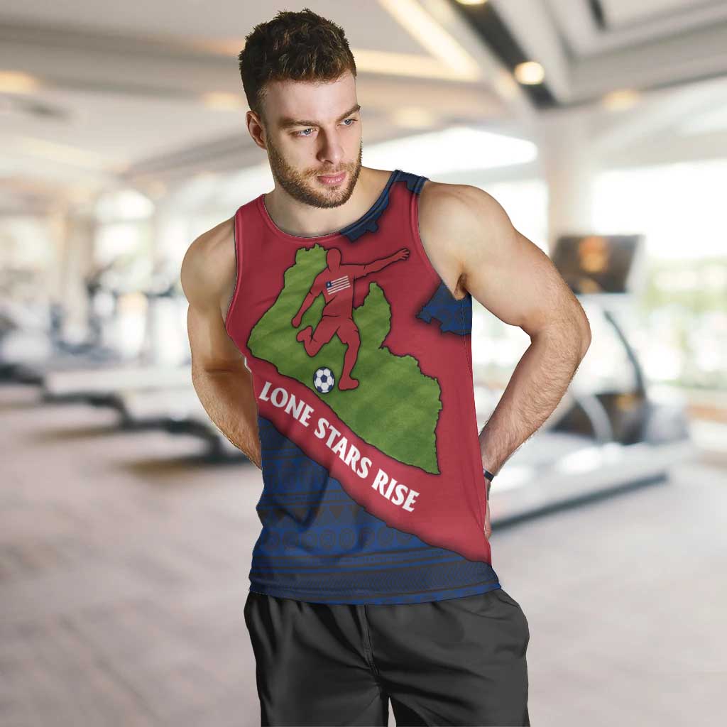 Liberia Lone Stars Rise Football Men Tank Top with Map Graphic and National Flag Design