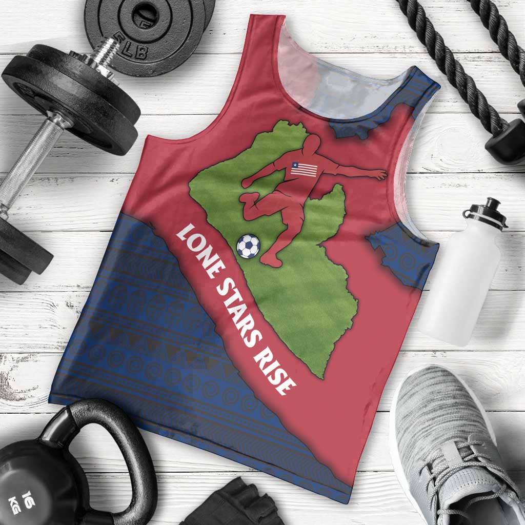Liberia Lone Stars Rise Football Men Tank Top with Map Graphic and National Flag Design