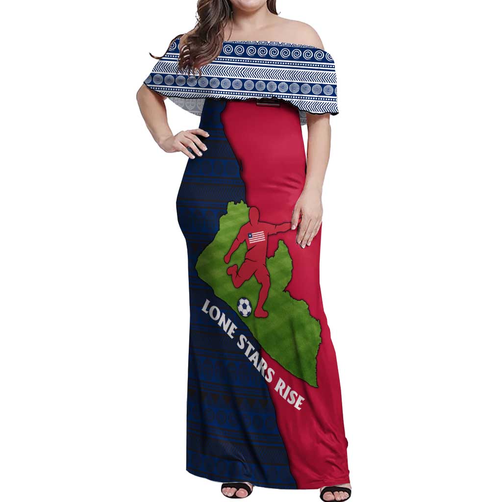Liberia Lone Stars Rise Football Off Shoulder Maxi Dress with Map Graphic and National Flag Design