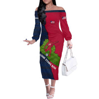 Liberia Lone Stars Rise Football Off The Shoulder Long Sleeve Dress with Map Graphic and National Flag Design