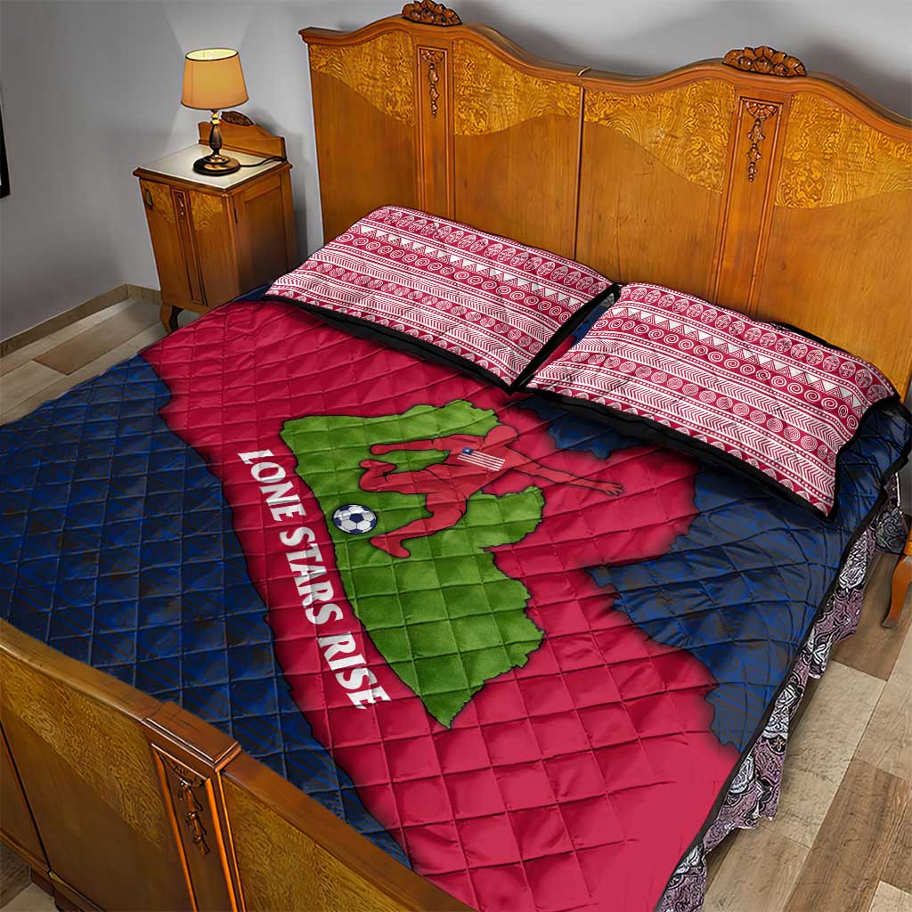 Liberia Lone Stars Rise Football Quilt Bed Set with Map Graphic and National Flag Design