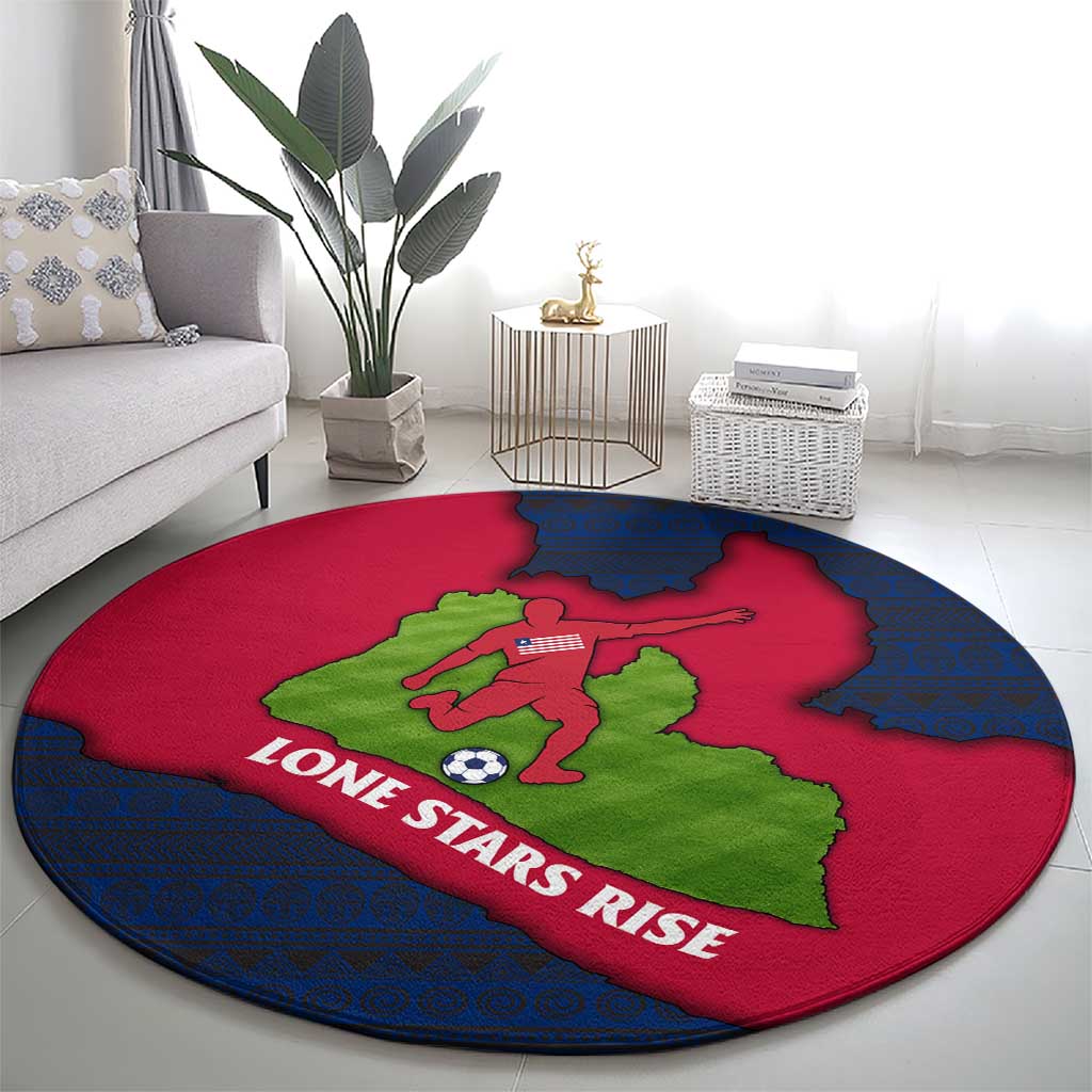 Liberia Lone Stars Rise Football Round Carpet with Map Graphic and National Flag Design