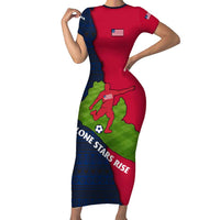 Liberia Lone Stars Rise Football Short Sleeve Bodycon Dress with Map Graphic and National Flag Design