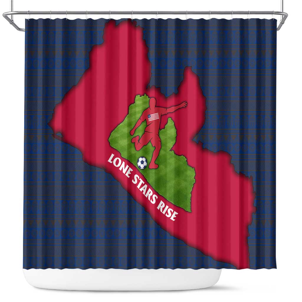 Liberia Lone Stars Rise Football Shower Curtain with Map Graphic and National Flag Design