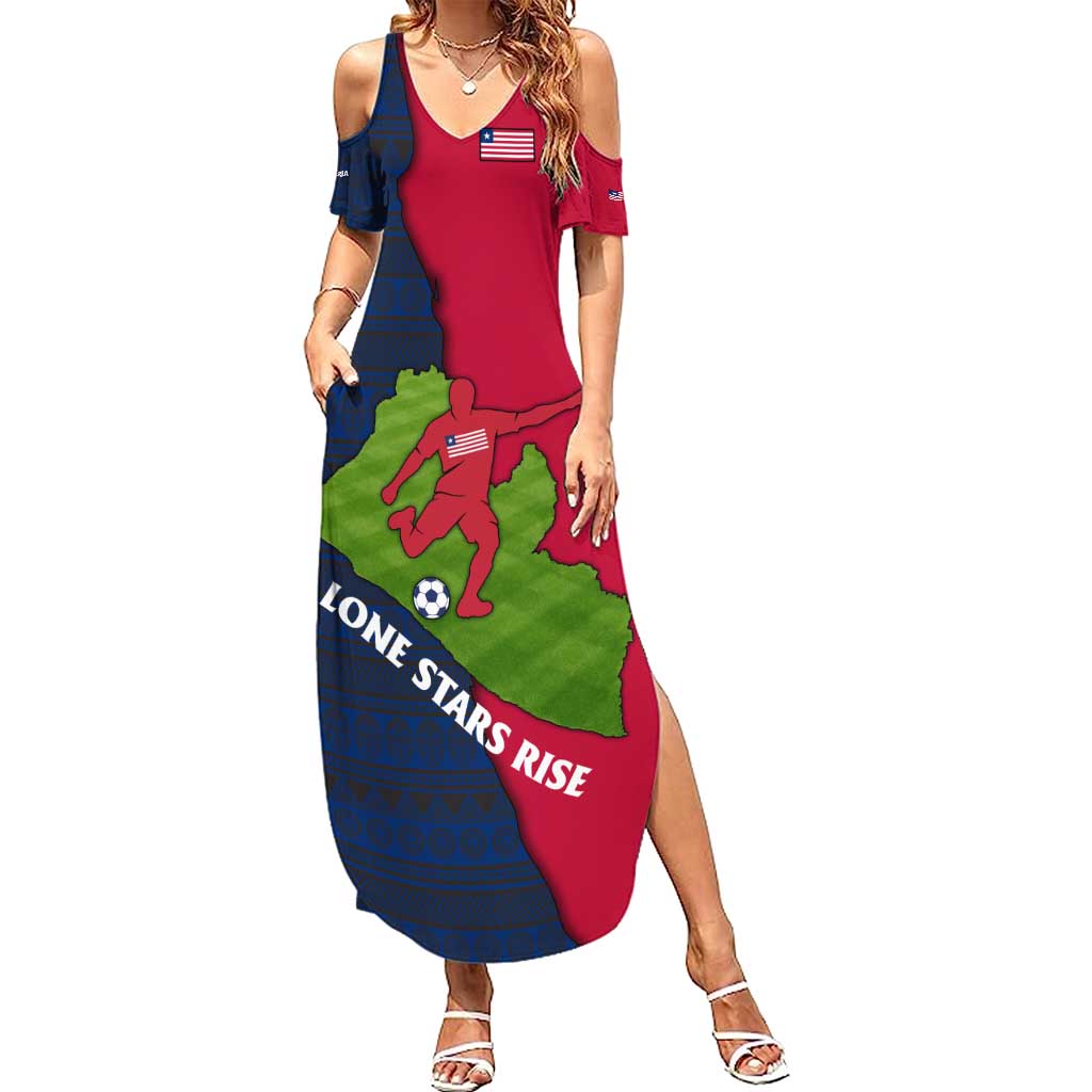 Liberia Lone Stars Rise Football Summer Maxi Dress with Map Graphic and National Flag Design