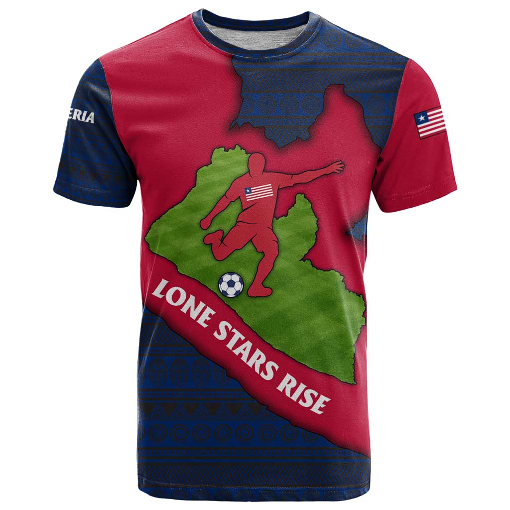 Liberia Lone Stars Rise Football T Shirt with Map Graphic and National Flag Design