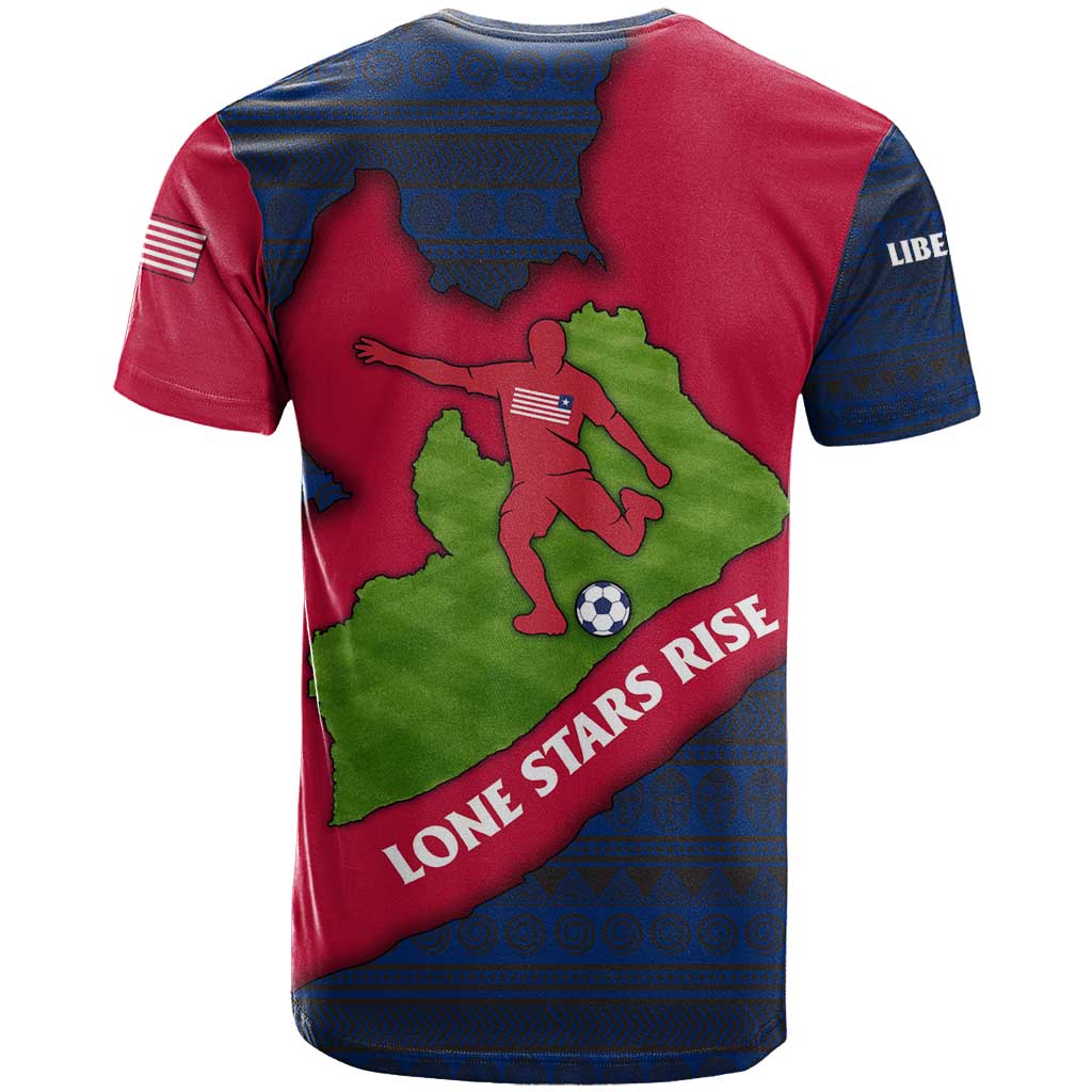 Liberia Lone Stars Rise Football T Shirt with Map Graphic and National Flag Design