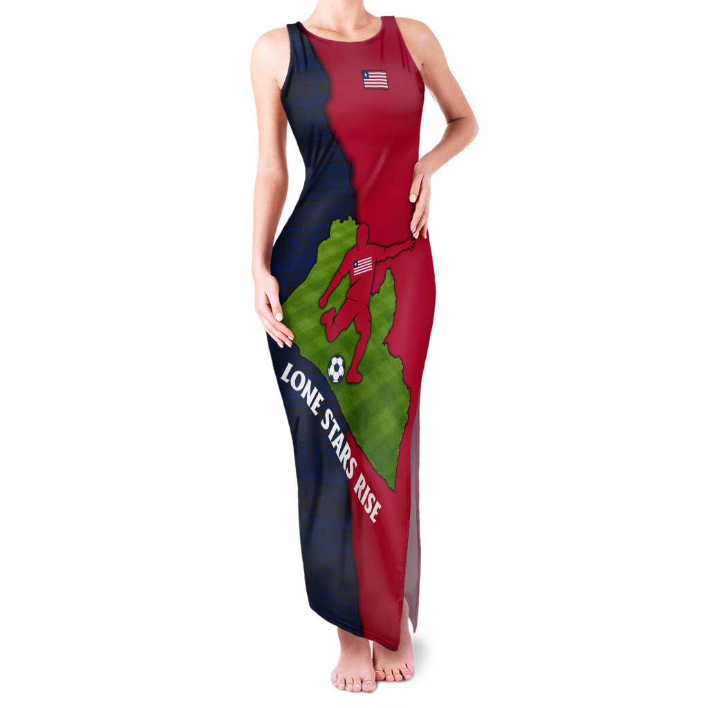 Liberia Lone Stars Rise Football Tank Maxi Dress with Map Graphic and National Flag Design