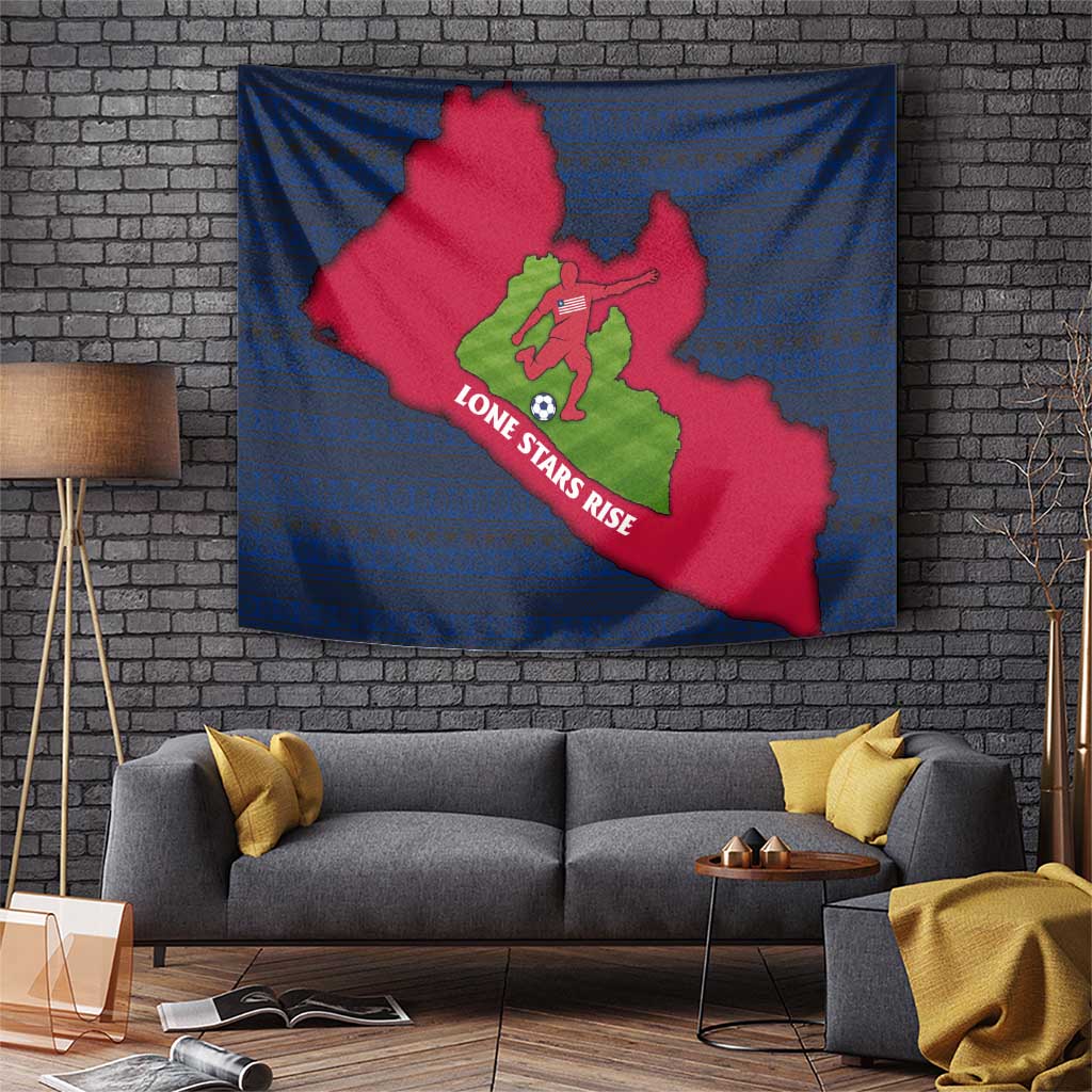Liberia Lone Stars Rise Football Tapestry with Map Graphic and National Flag Design