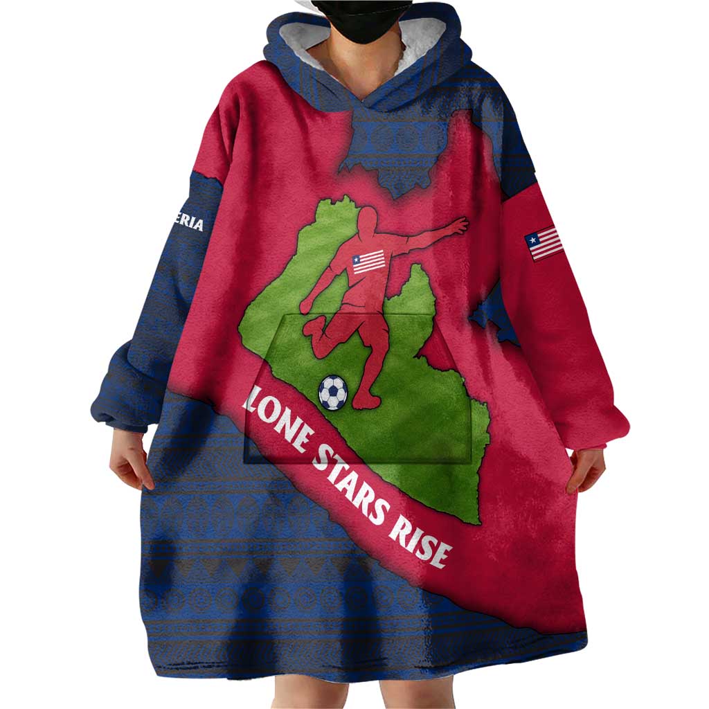 Liberia Lone Stars Rise Football Wearable Blanket Hoodie with Map Graphic and National Flag Design