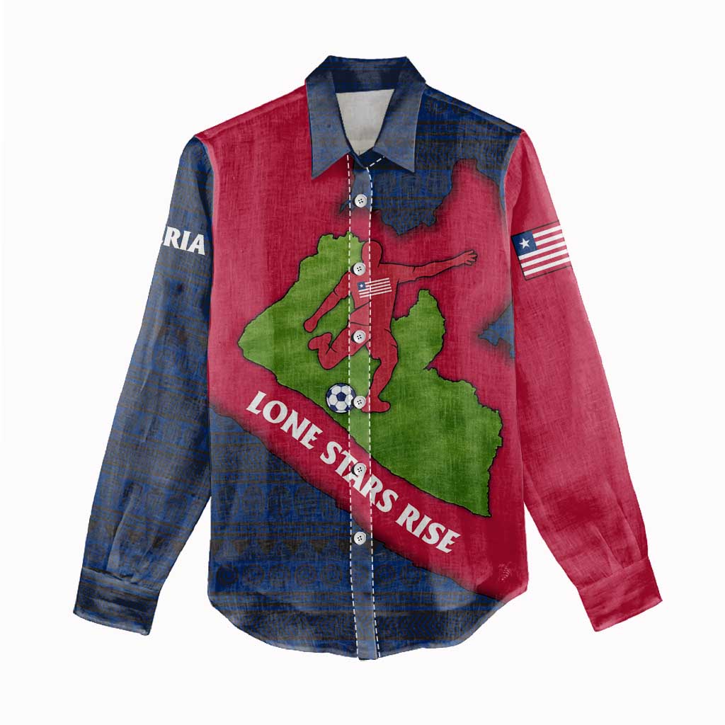 Liberia Lone Stars Rise Football Women Casual Shirt with Map Graphic and National Flag Design