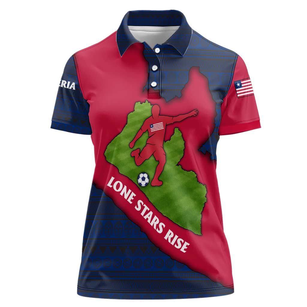 Liberia Lone Stars Rise Football Women Polo Shirt with Map Graphic and National Flag Design