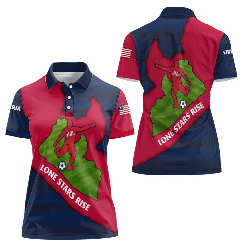 Liberia Lone Stars Rise Football Women Polo Shirt with Map Graphic and National Flag Design