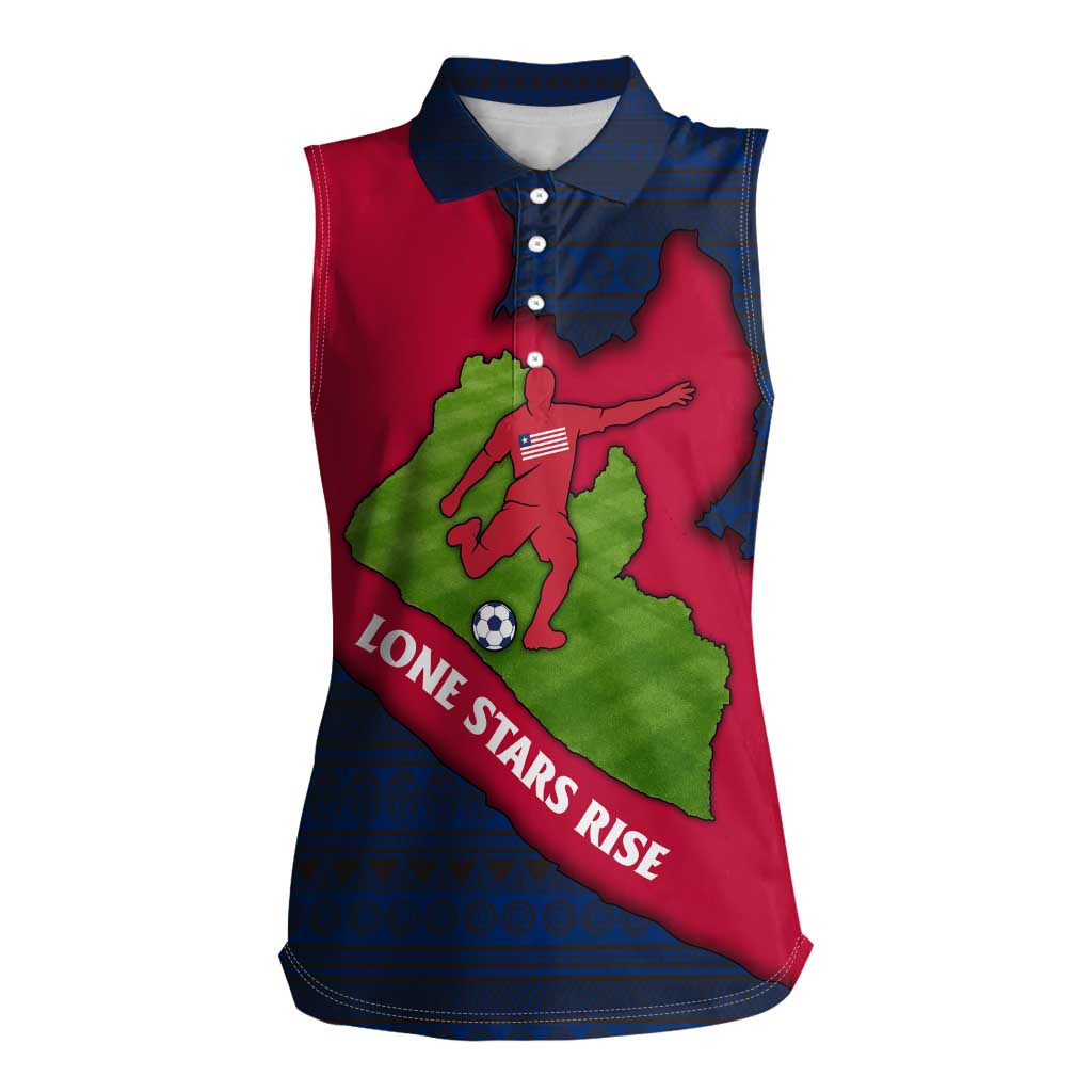 Liberia Lone Stars Rise Football Women Sleeveless Polo Shirt with Map Graphic and National Flag Design