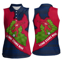 Liberia Lone Stars Rise Football Women Sleeveless Polo Shirt with Map Graphic and National Flag Design