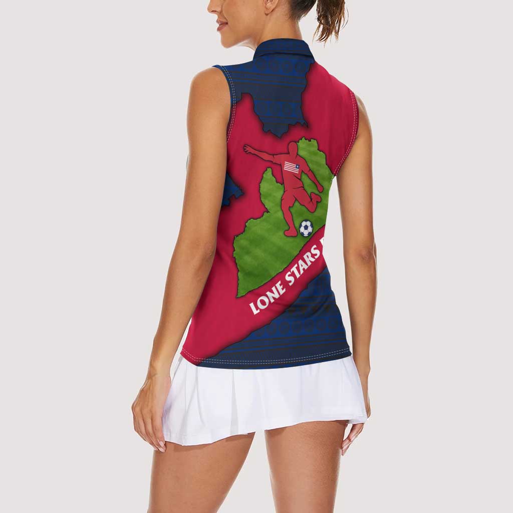 Liberia Lone Stars Rise Football Women Sleeveless Polo Shirt with Map Graphic and National Flag Design