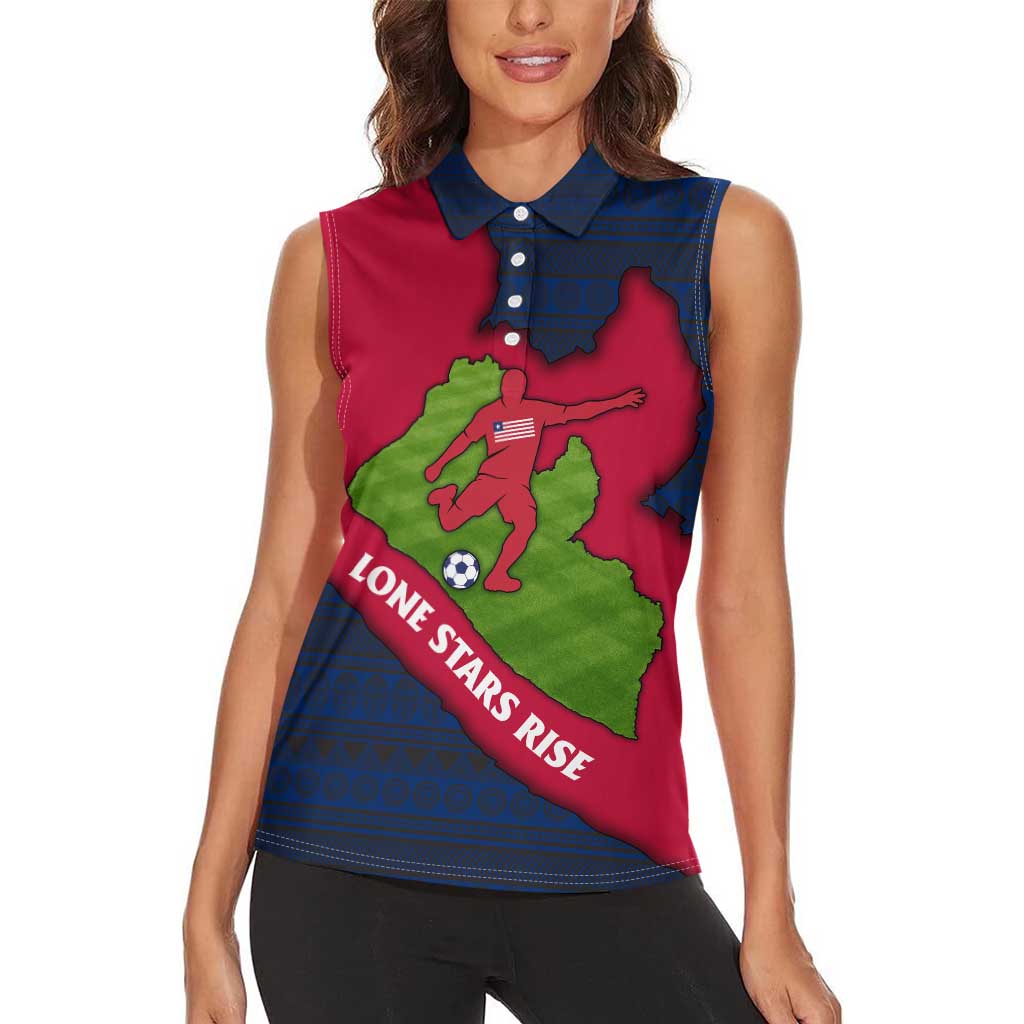 Liberia Lone Stars Rise Football Women Sleeveless Polo Shirt with Map Graphic and National Flag Design