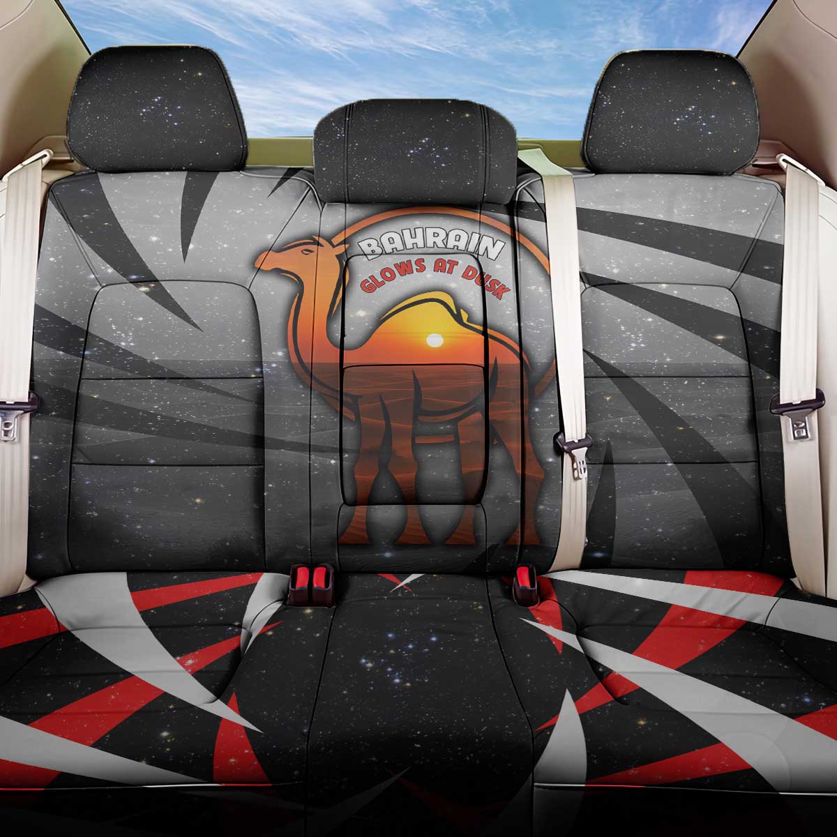 Bahrain Desert Camel Back Car Seat Cover with Sunset Glow and Starry Sky