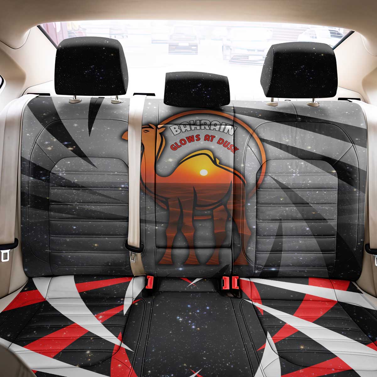 Bahrain Desert Camel Back Car Seat Cover with Sunset Glow and Starry Sky