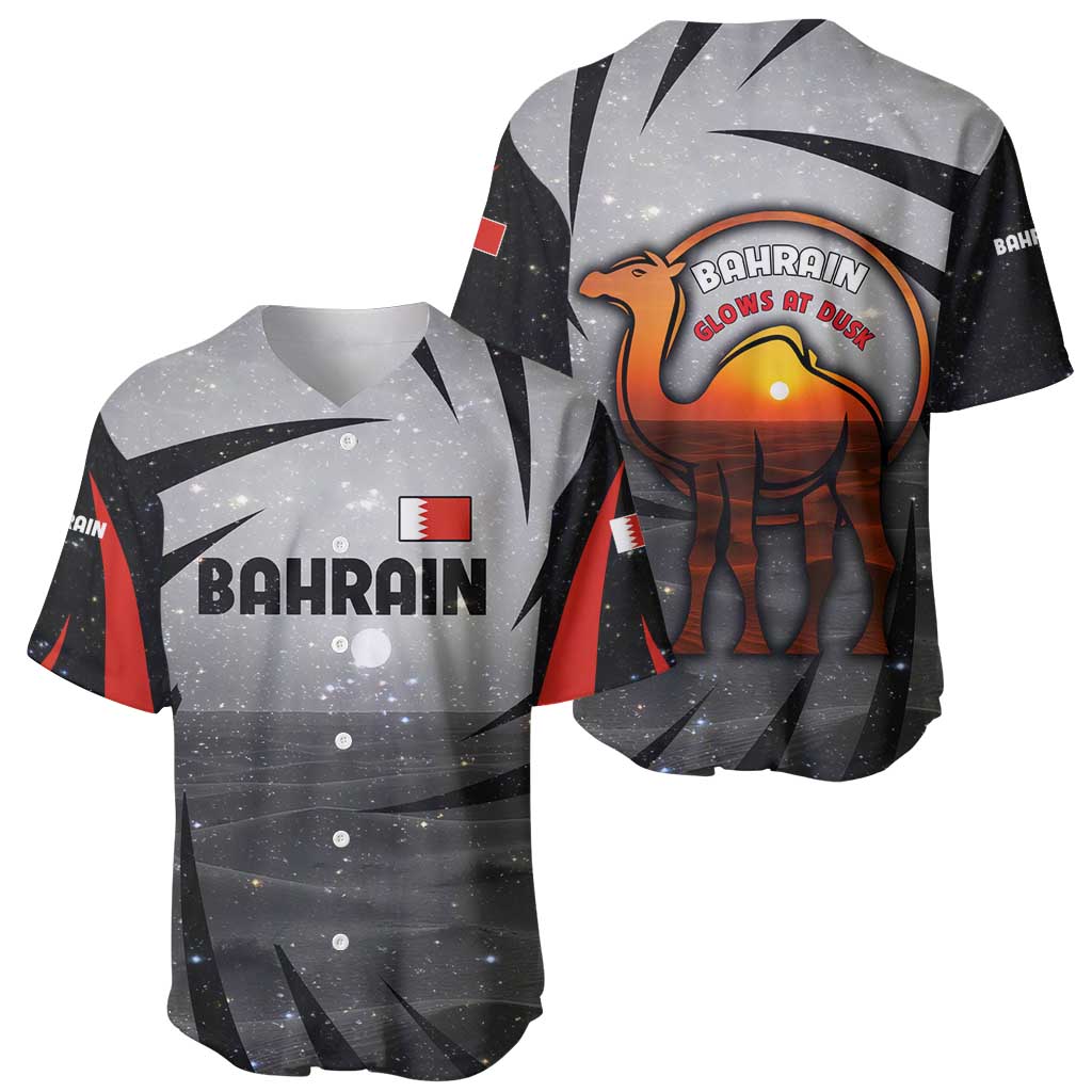 Bahrain Desert Camel Baseball Jersey with Sunset Glow and Starry Sky