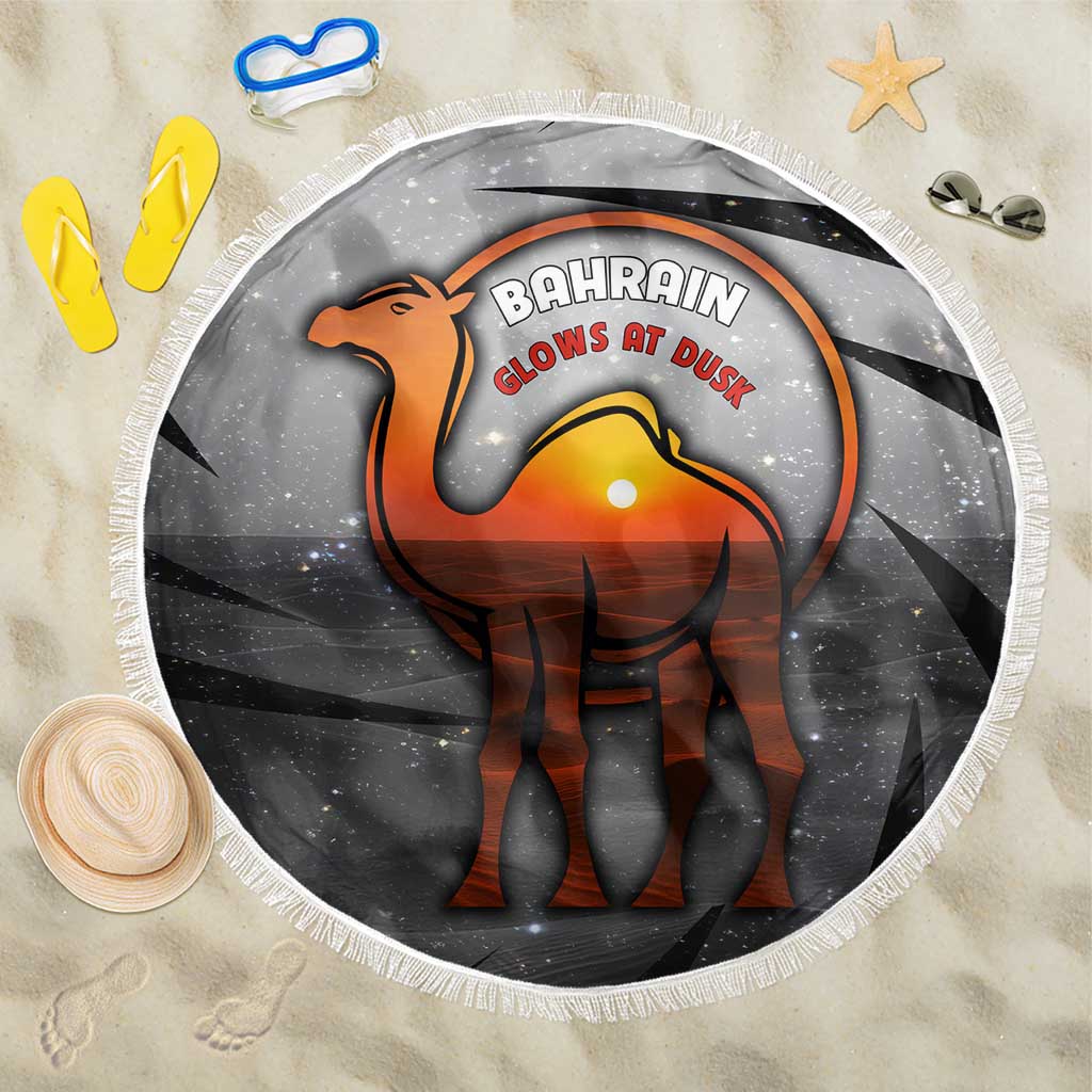 Bahrain Desert Camel Beach Blanket with Sunset Glow and Starry Sky