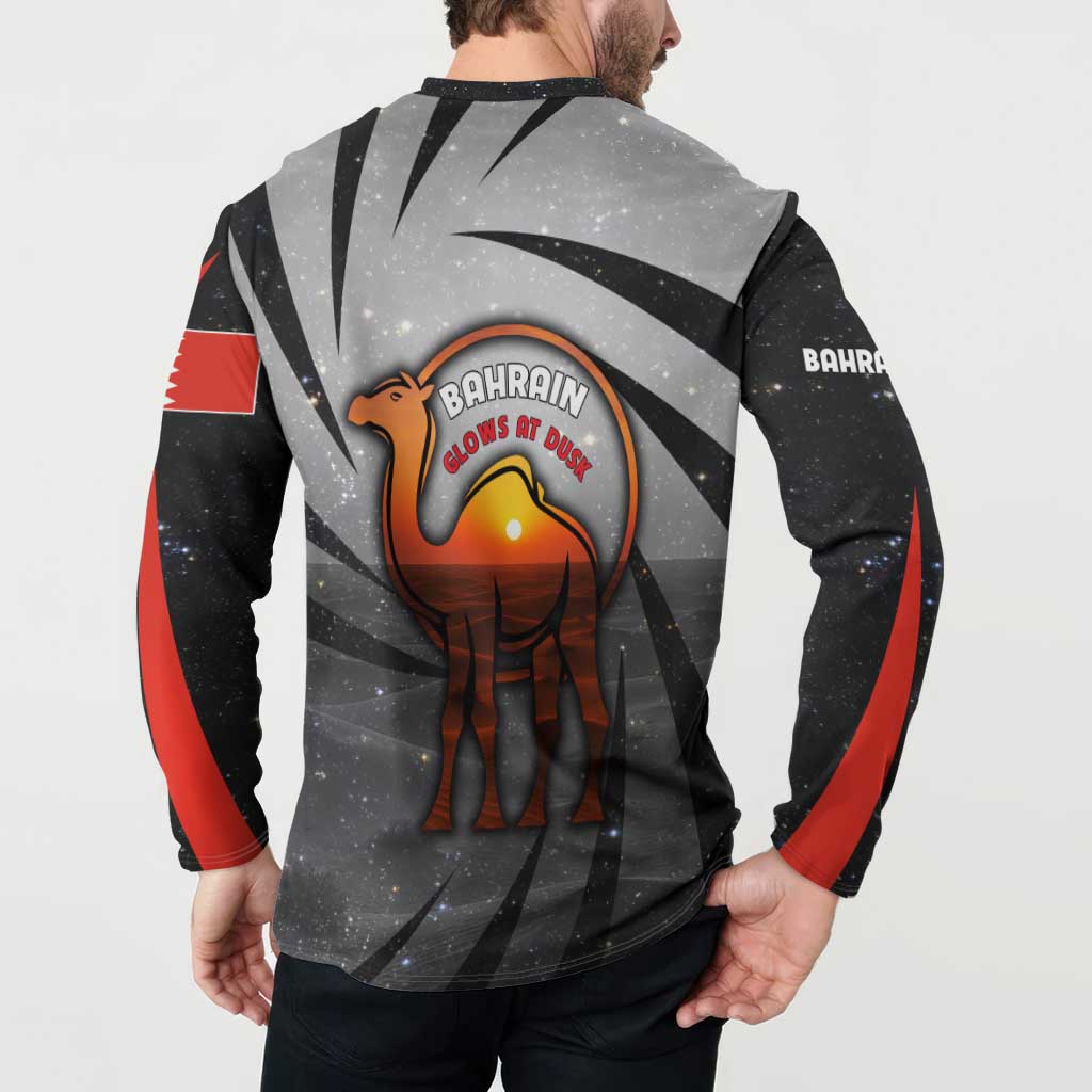 Bahrain Desert Camel Button Sweatshirt with Sunset Glow and Starry Sky