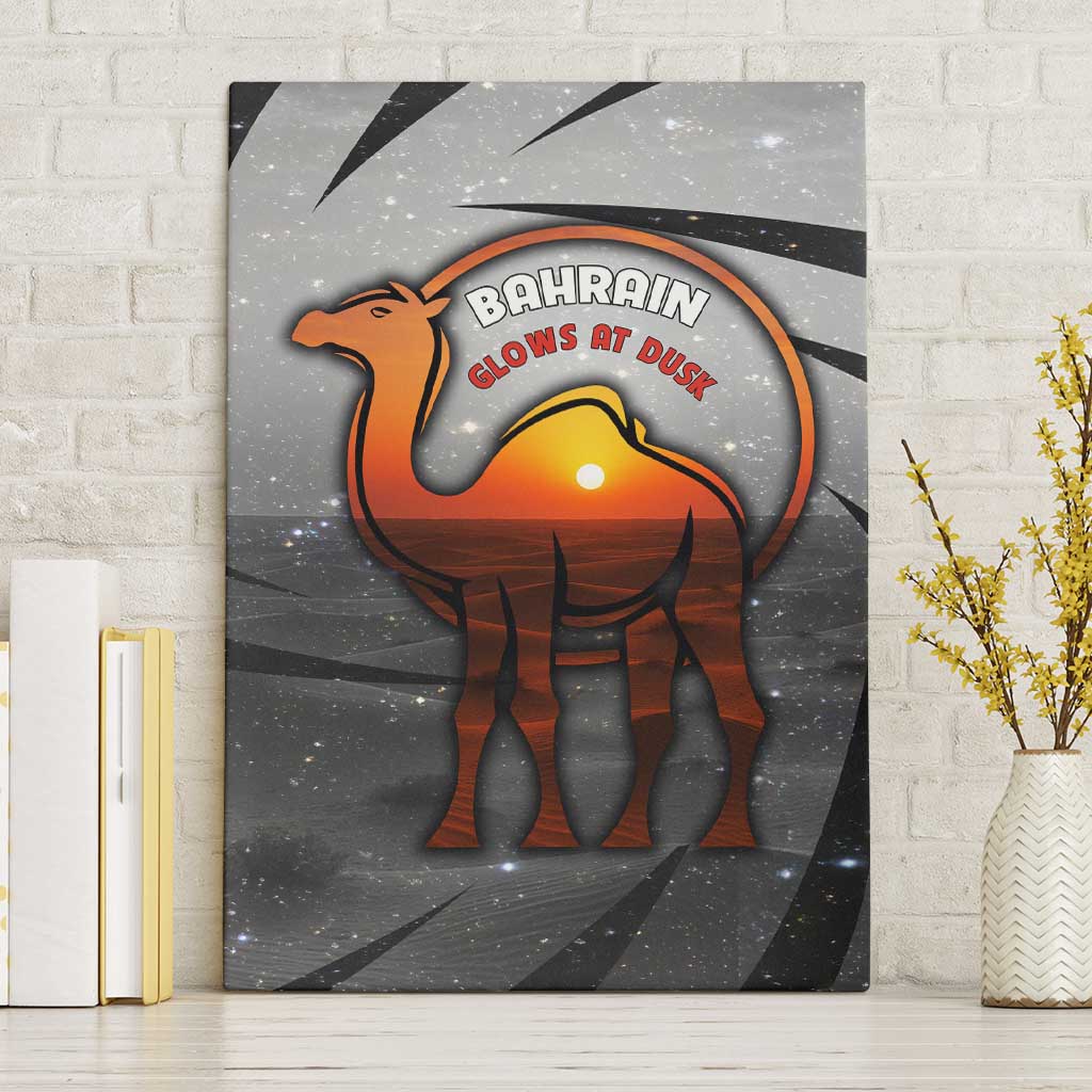 Bahrain Desert Camel Canvas Wall Art with Sunset Glow and Starry Sky