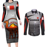 Bahrain Desert Camel Couples Matching Long Sleeve Bodycon Dress and Long Sleeve Button Shirt with Sunset Glow and Starry Sky