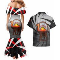 Bahrain Desert Camel Couples Matching Mermaid Dress and Hawaiian Shirt with Sunset Glow and Starry Sky