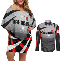 Bahrain Desert Camel Couples Matching Off Shoulder Short Dress and Long Sleeve Button Shirt with Sunset Glow and Starry Sky