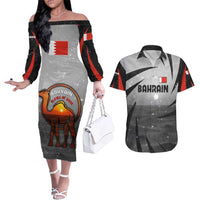 Bahrain Desert Camel Couples Matching Off The Shoulder Long Sleeve Dress and Hawaiian Shirt with Sunset Glow and Starry Sky