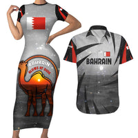 Bahrain Desert Camel Couples Matching Short Sleeve Bodycon Dress and Hawaiian Shirt with Sunset Glow and Starry Sky
