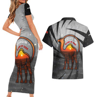 Bahrain Desert Camel Couples Matching Short Sleeve Bodycon Dress and Hawaiian Shirt with Sunset Glow and Starry Sky
