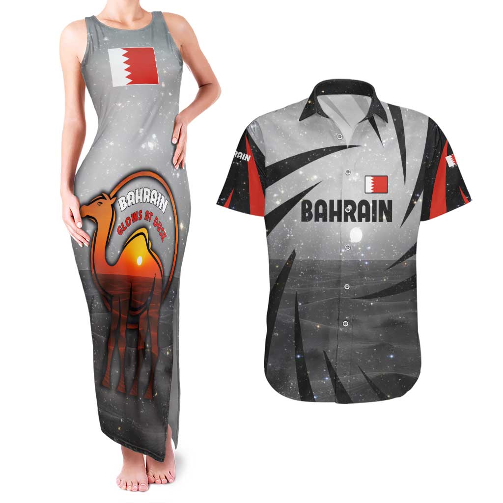 Bahrain Desert Camel Couples Matching Tank Maxi Dress and Hawaiian Shirt with Sunset Glow and Starry Sky