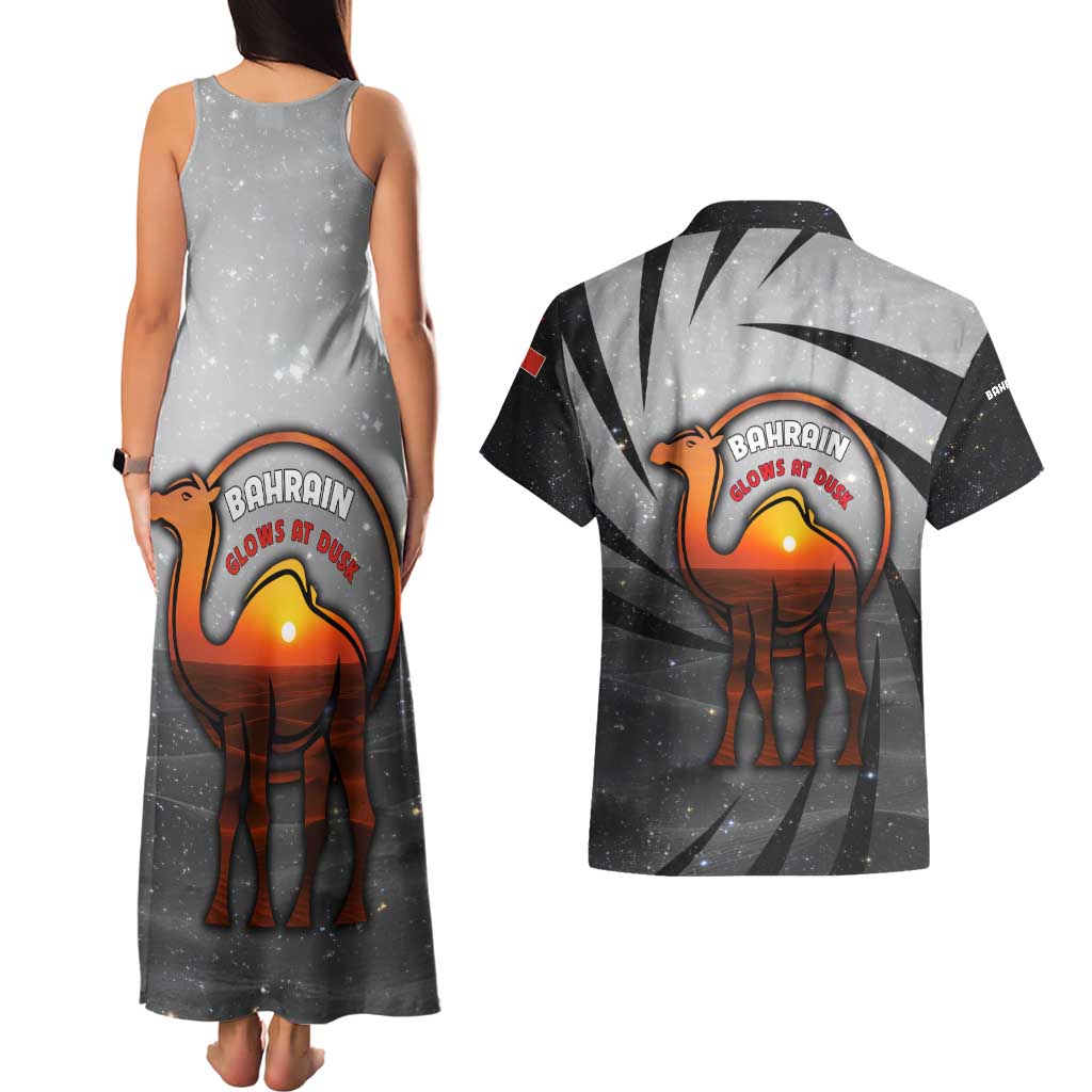 Bahrain Desert Camel Couples Matching Tank Maxi Dress and Hawaiian Shirt with Sunset Glow and Starry Sky