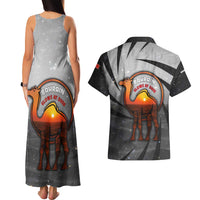 Bahrain Desert Camel Couples Matching Tank Maxi Dress and Hawaiian Shirt with Sunset Glow and Starry Sky