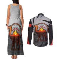 Bahrain Desert Camel Couples Matching Tank Maxi Dress and Long Sleeve Button Shirt with Sunset Glow and Starry Sky