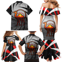 Bahrain Desert Camel Family Matching Mermaid Dress and Hawaiian Shirt with Sunset Glow and Starry Sky