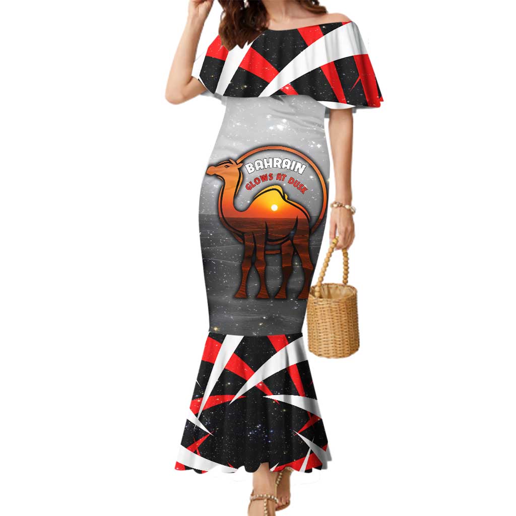 Bahrain Desert Camel Family Matching Mermaid Dress and Hawaiian Shirt with Sunset Glow and Starry Sky