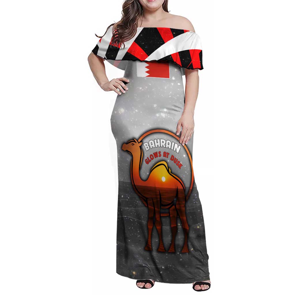 Bahrain Desert Camel Family Matching Off Shoulder Maxi Dress and Hawaiian Shirt with Sunset Glow and Starry Sky