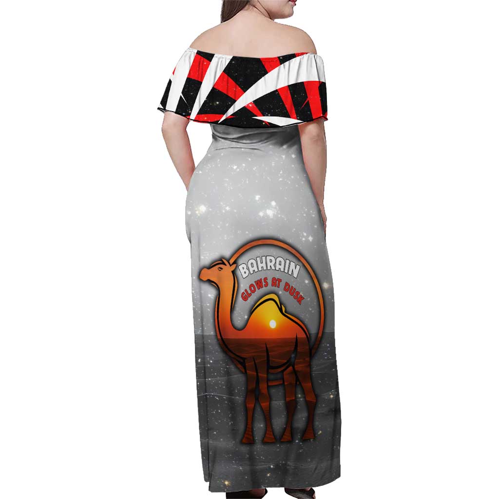 Bahrain Desert Camel Family Matching Off Shoulder Maxi Dress and Hawaiian Shirt with Sunset Glow and Starry Sky