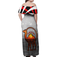 Bahrain Desert Camel Family Matching Off Shoulder Maxi Dress and Hawaiian Shirt with Sunset Glow and Starry Sky