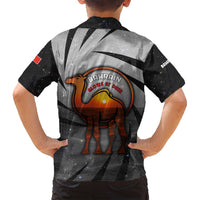 Bahrain Desert Camel Family Matching Off Shoulder Short Dress and Hawaiian Shirt with Sunset Glow and Starry Sky