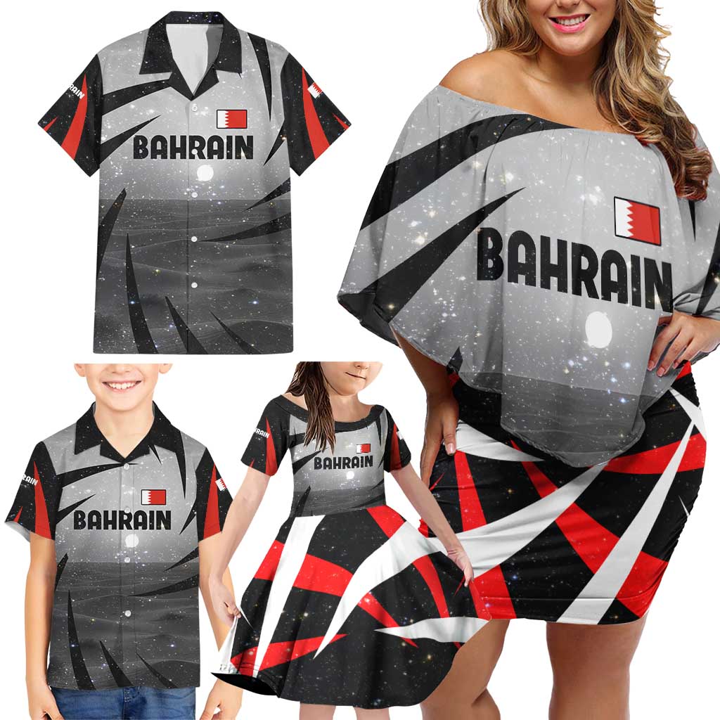 Bahrain Desert Camel Family Matching Off Shoulder Short Dress and Hawaiian Shirt with Sunset Glow and Starry Sky