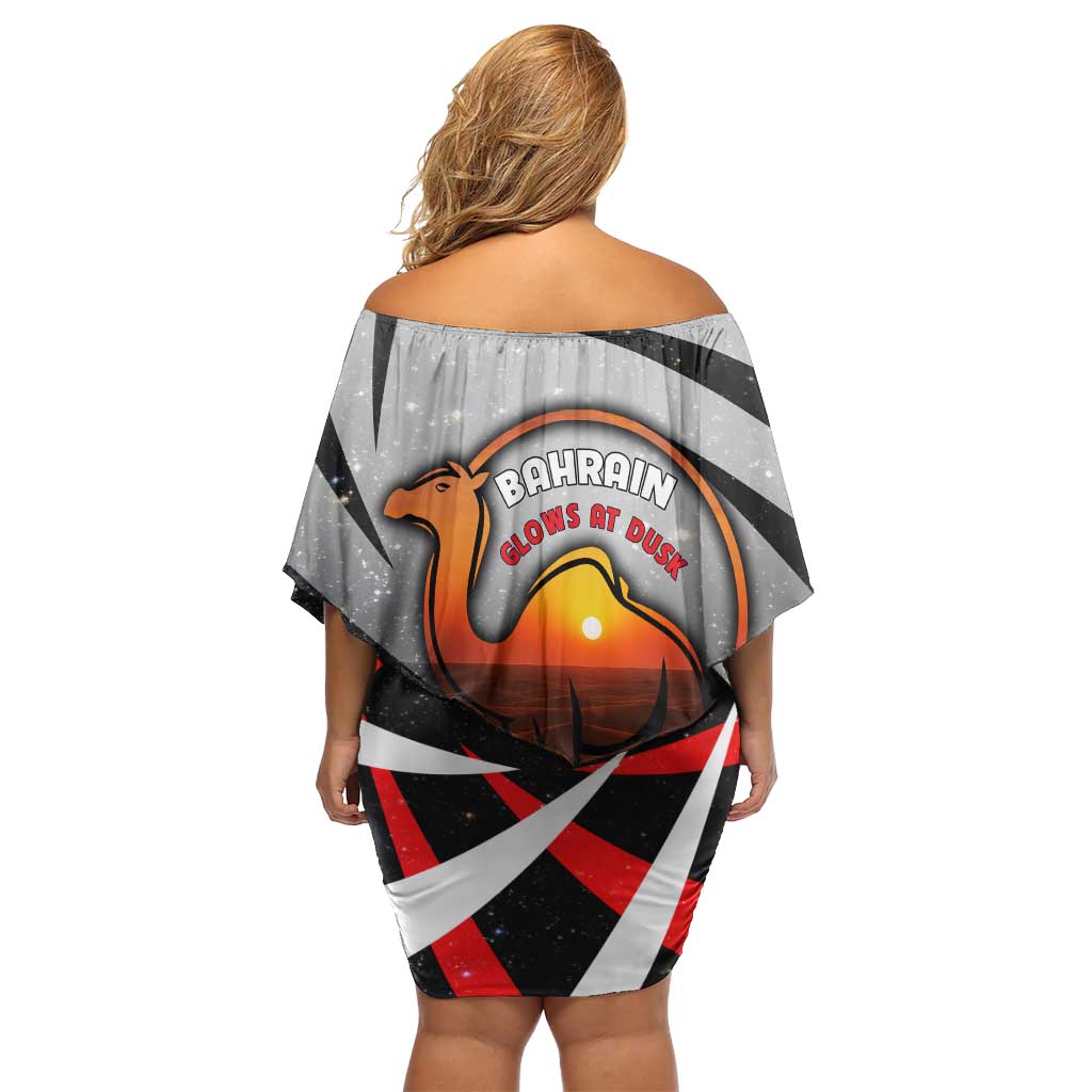 Bahrain Desert Camel Family Matching Off Shoulder Short Dress and Hawaiian Shirt with Sunset Glow and Starry Sky