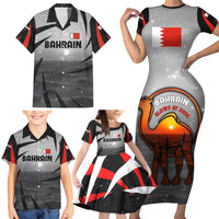 Bahrain Desert Camel Family Matching Short Sleeve Bodycon Dress and Hawaiian Shirt with Sunset Glow and Starry Sky