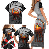 Bahrain Desert Camel Family Matching Short Sleeve Bodycon Dress and Hawaiian Shirt with Sunset Glow and Starry Sky